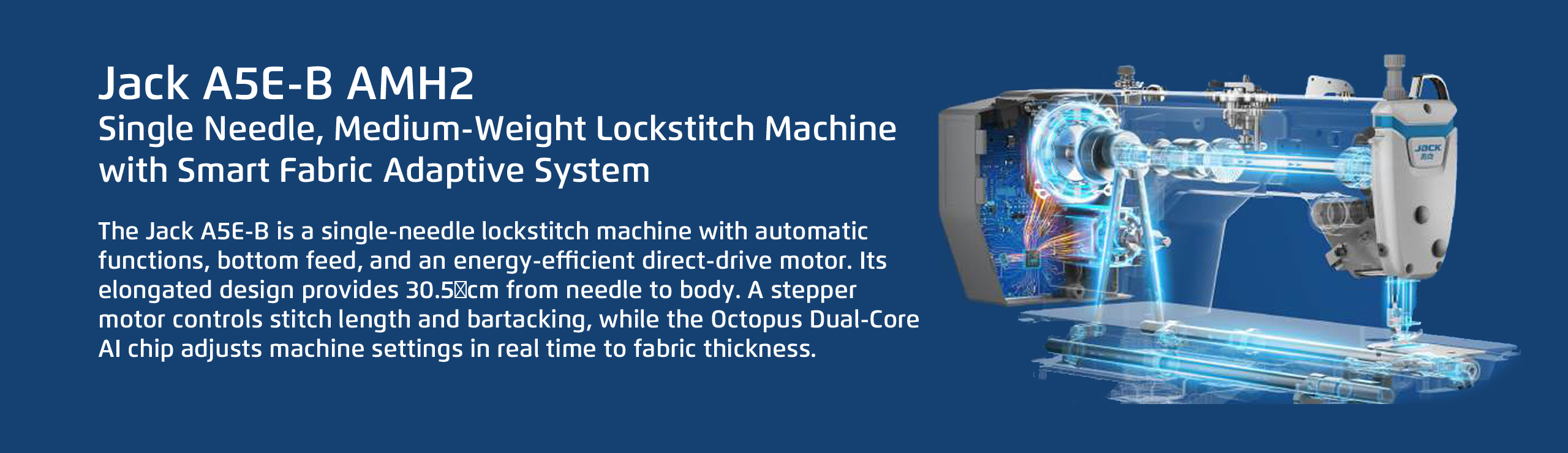 Jack A5E-B AMH2 - Single Needle, Lockstitch Machine with Smart Fabric Adaptive System.
