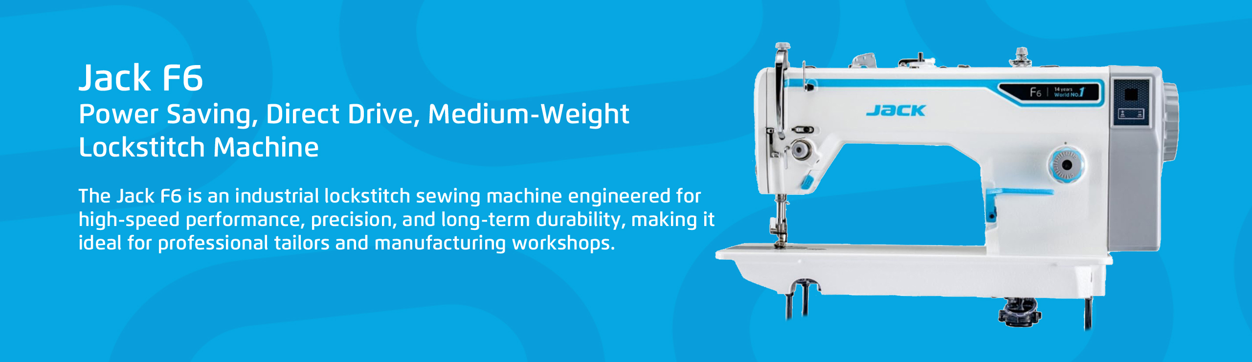 Jack F6 - Power Saving, Direct Drive, Medium-Weight lockstitch Machine.