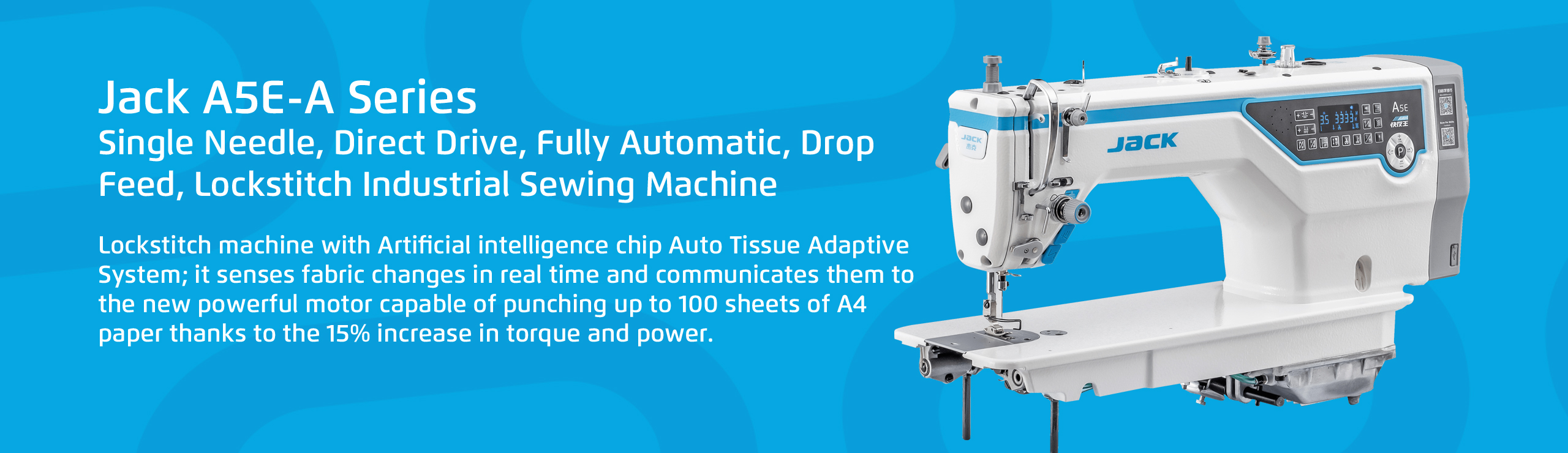 Jack A5E-A - Single Needle Direct Drive Fully Automatic Drop Feed Lockstitch Industrial Sewing Machine